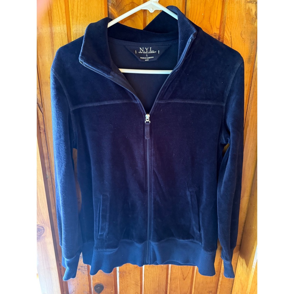 NYL New York Laundry Navy Blue Velour Full Zip Track Jacket Womens Large Large
